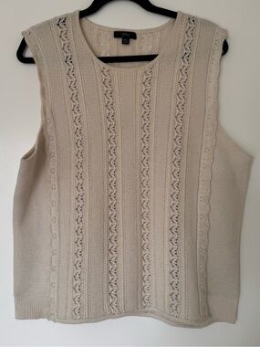 J. Crew Crochet Knit Sleeveless Sweater Round Neck Cotton Wool Top Size XXL